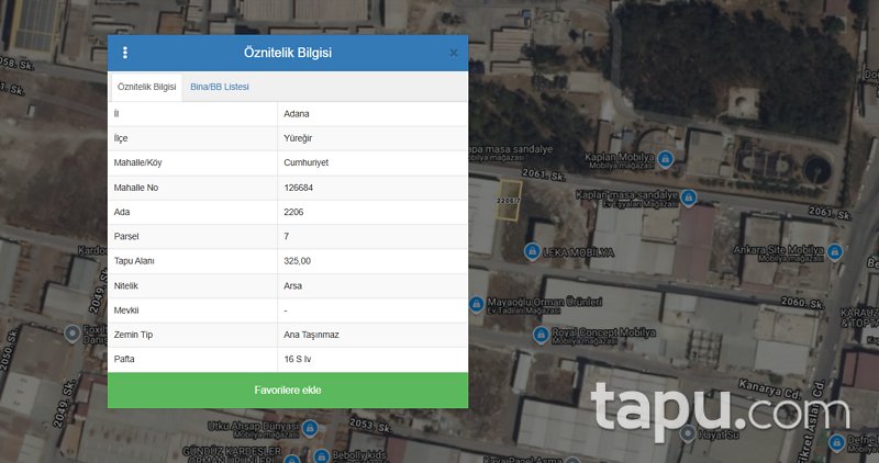Adana Yüreğir 325 m2 Küçük Sanayi İmarlı Arsa