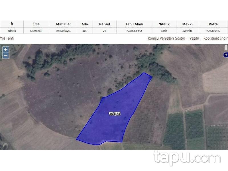 Bilecik Osmaneli'de 7205 m2 Tarla