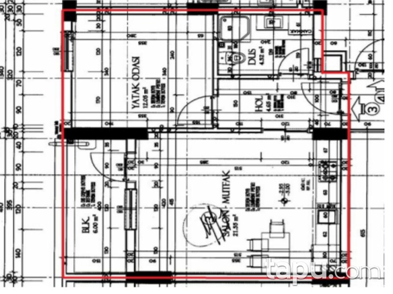Karabük Merkez 100. Yıl Mahallesi'nde 55 m2 Stüdyo Daire