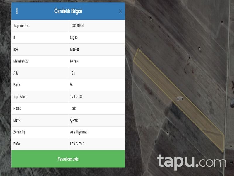 Niğde Merkez Konaklı Kasabası Çorak Mevkii'de 17 Dönüm Tarla