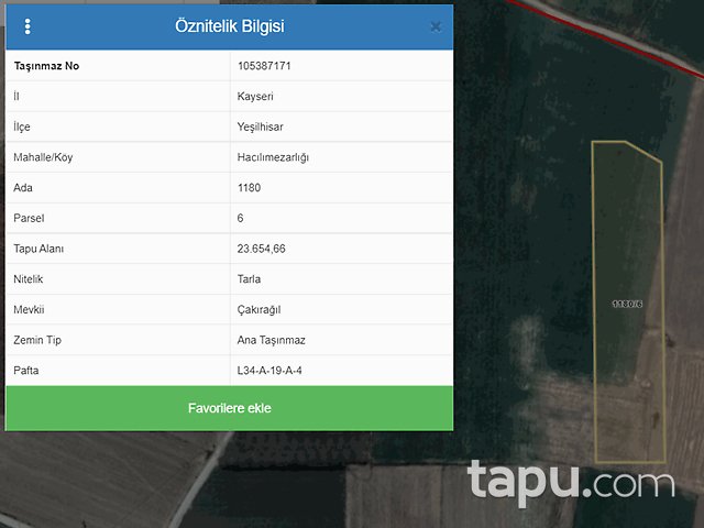 Kayseri Yeşilhisar Dağılgan Mahallesi'nde 23 Dönüm Tarla