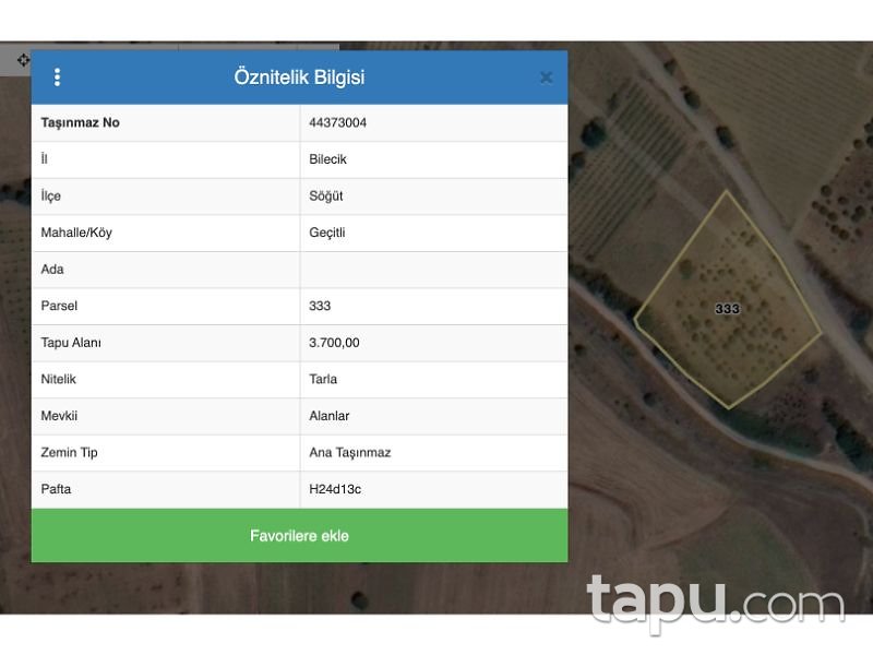 Bilecik Söğüt Geçitli Köyünde 3700 m2 Tarla