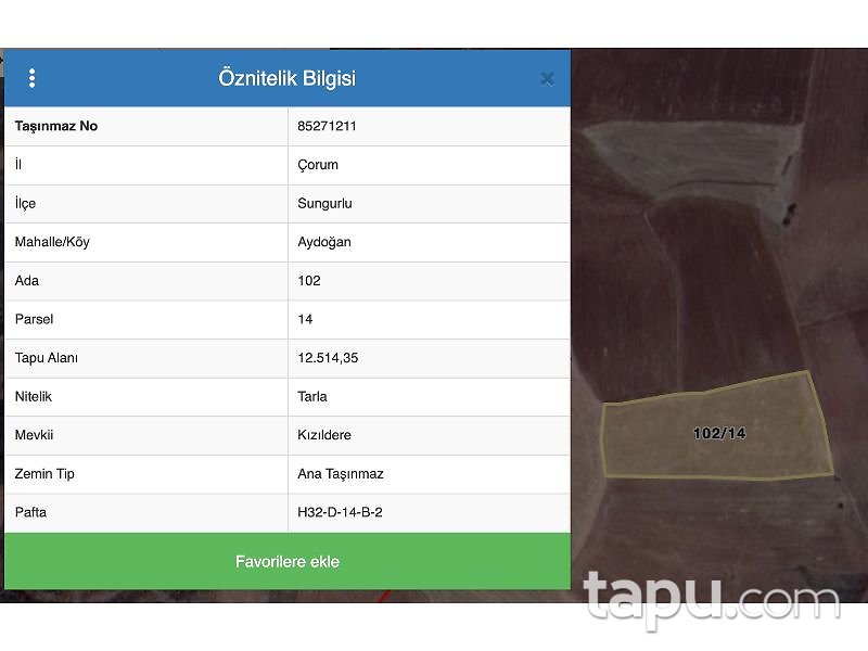 Çorum Sungurlu Aydoğan Mahallesi'nde 12514 m2 Tarla