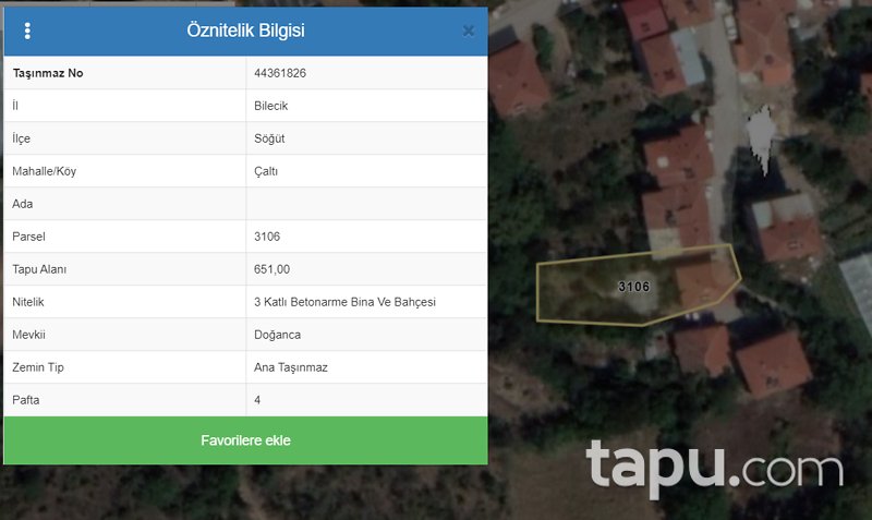 Bilecik Söğüt Çaltı Mahallesi'nde 326 m2 2 Katlı Bina