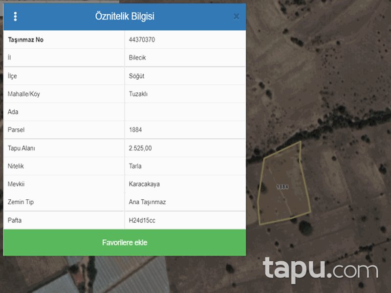 Bilecik Söğüt Tuzaklı Mahallesi'nde 2525 m2 Tarla