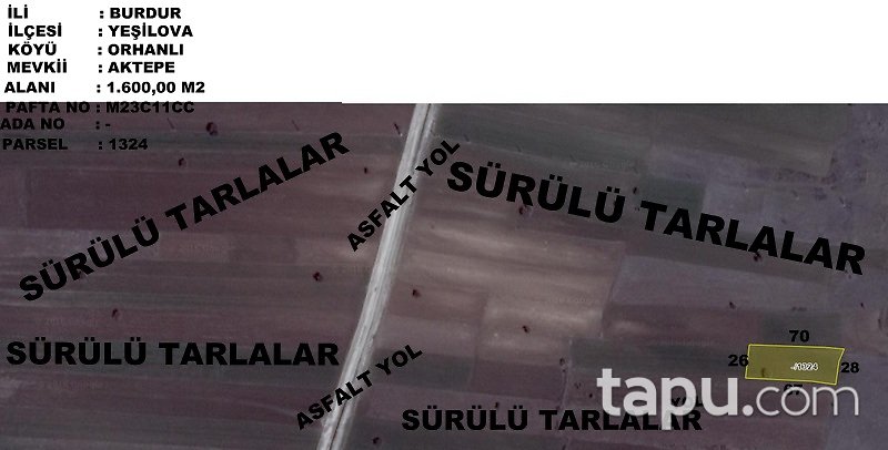 Burdur Yeşilova Orhanlı Mahallesi'nde 1600 m2 Tarla