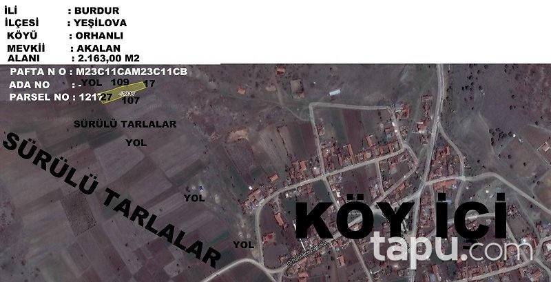 Burdur Yeşilova Orhanlı Mahallesi'nde 2163 m2 Tarla