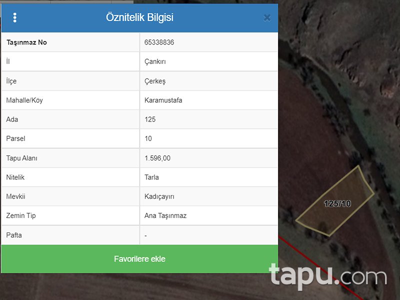 Çankırı Çerkeş Karamustafa Mahallesi'nde 1596 m2 Tarla