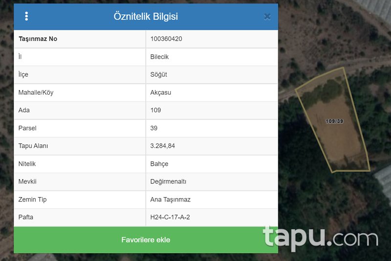Bilecik Söğüt Akçasu Köyünde 3284 m2 Tarla