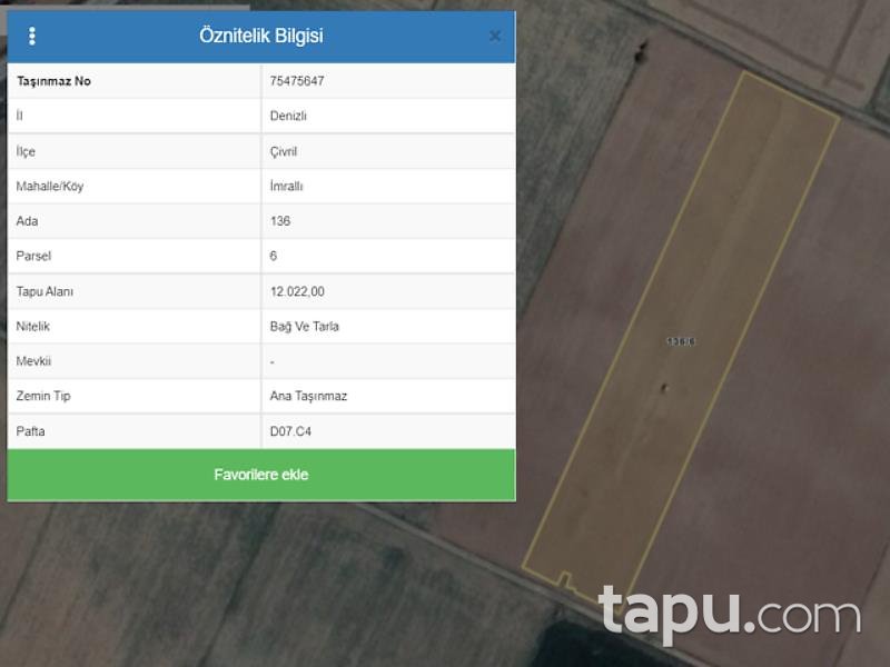 Denizli Çivril İmrallı Mahallesi'nde 12 Dönüm Tarla