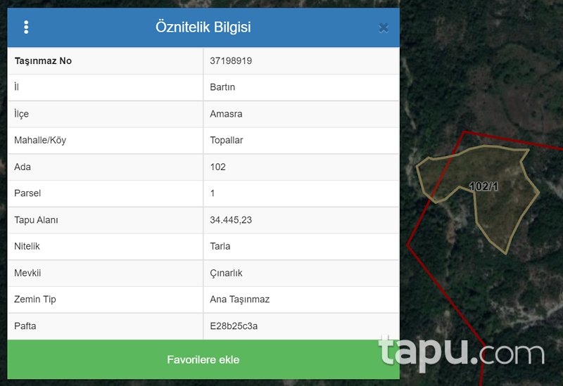 Bartın Amasra Topallar Mahallesi'nde 34 Dönüm Tarla