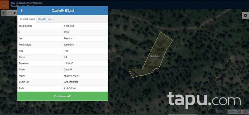 Bayındır Karahayıt'ta 1.059 m2 Zeytinlik