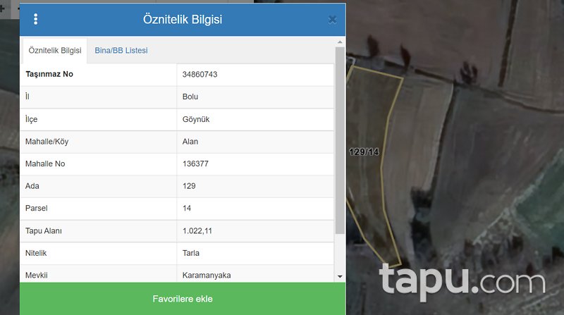 Bolu Göynük Alan Köyü 1.022 m2 Yatırımlık Tarla 