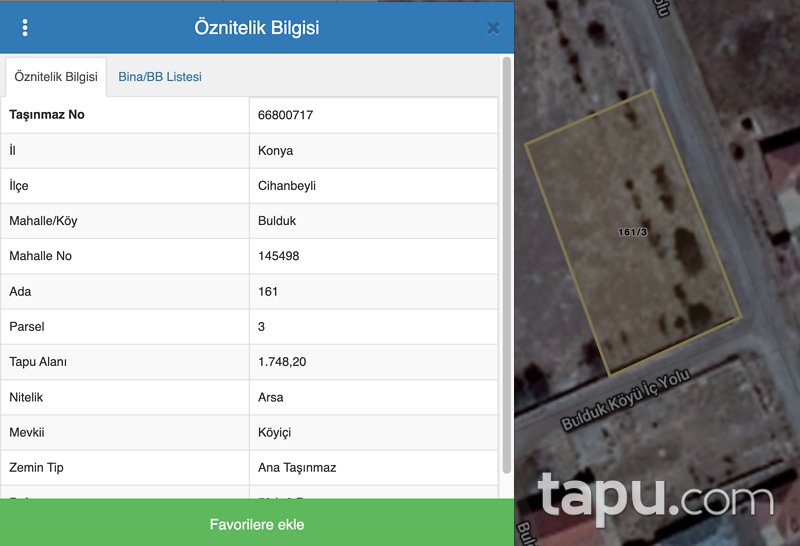 TAKSİTLİ ARSA Cihanbeyli Bulduk Mahallesi'nde 1748 m2 İmarlı Arsa