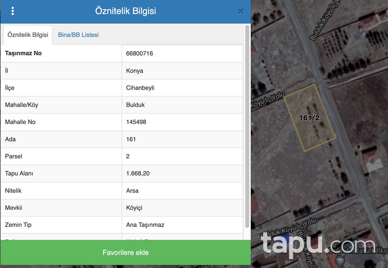 TAKSİTLİ ARSA Cihanbeyli Bulduk Mahallesi'nde 1668 m2 İmarlı Arsa