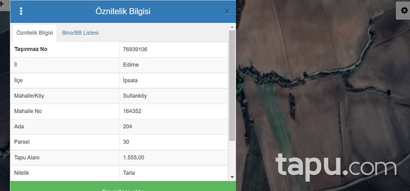 Edirne İpsala Sultanköy'de 1.555 m2 Tarla