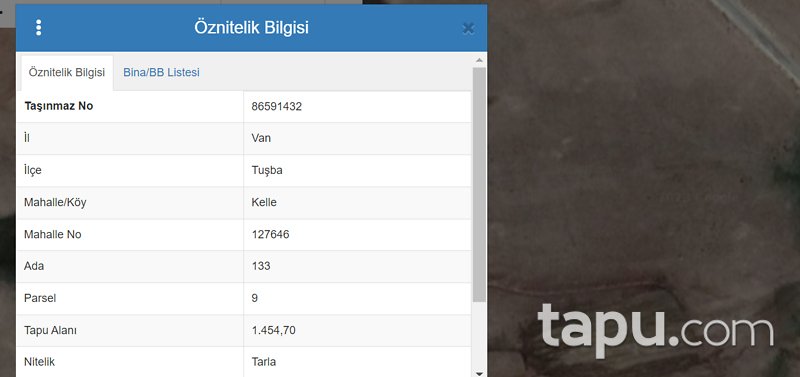 Van Tuşba Kelle Mahallesi'nde 1.454 m2 Tarla