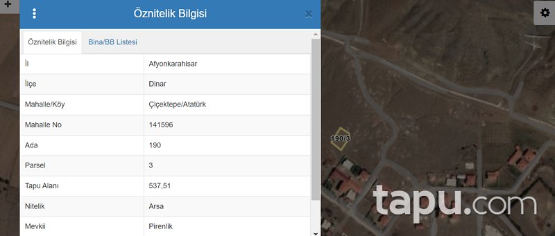Afyonkarahisar Dinar Çiçektepe Mahallesi'nde 537 m2 Konut İmarlı Arsa
