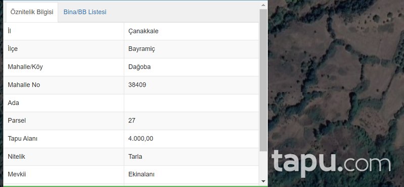 Çanakkale Bayramiç Dağoba Mevkiinde 4 Dönüm Tarla