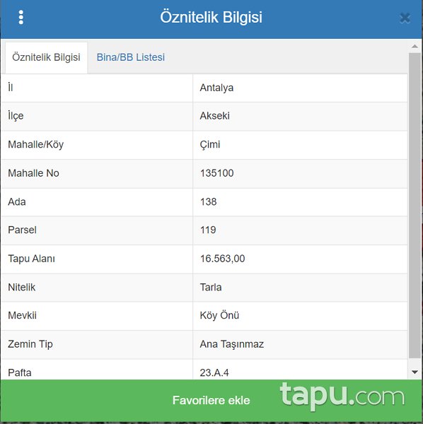 Antalya Akseki Çimi'de 16.563 m2 Tarla