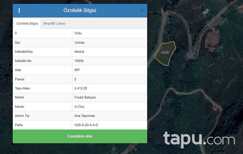 Ordu Ulubey Akoluk'ta Hisseli 1.819 m2 Fındık Bahçesi