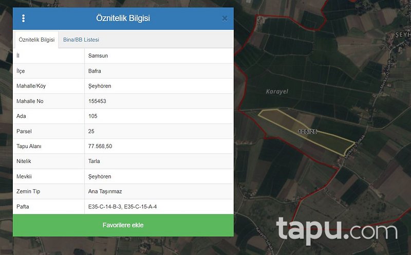 Samsun Bafra Şeyhören Mahallesi'nde Hisseli 14 Dönüm Tarla