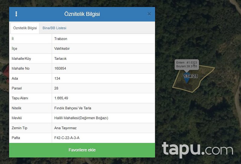 Trabzon Tarlacık Mahallesi'nde 1.665 m2 Fındık Bahçesi Ve Tarla