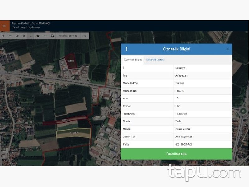 Adapazarı Tekeler'de Hisseli 169 m2 Tarla