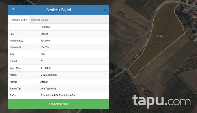 Tekirdağ Ergene Paşaköy'de 31 Dönüm Meyve Bahçesi