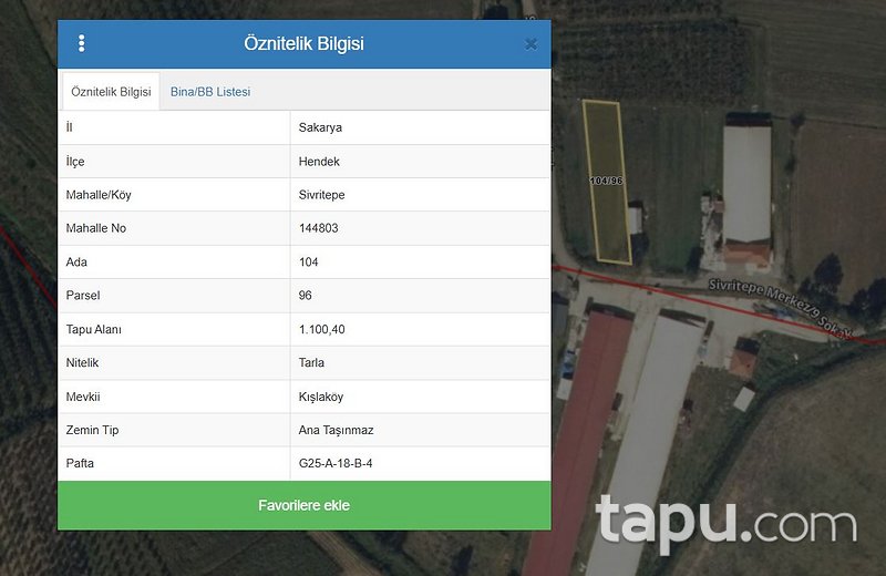 Sakarya Hendek Sivritepe'de Hisseli 220 m2 Tarla (AS-02813)