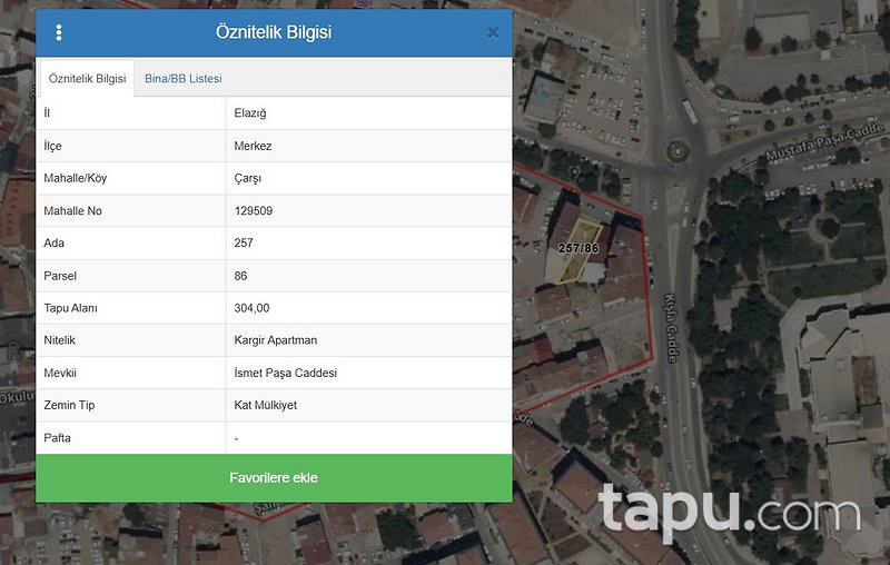 Elazığ Merkez Çarşı Mahallesi'nde 3500/27000 Arsa Payı
